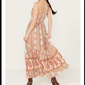 NWT Angie Pink and Brown Ruffled Tiered Maxi Sundress